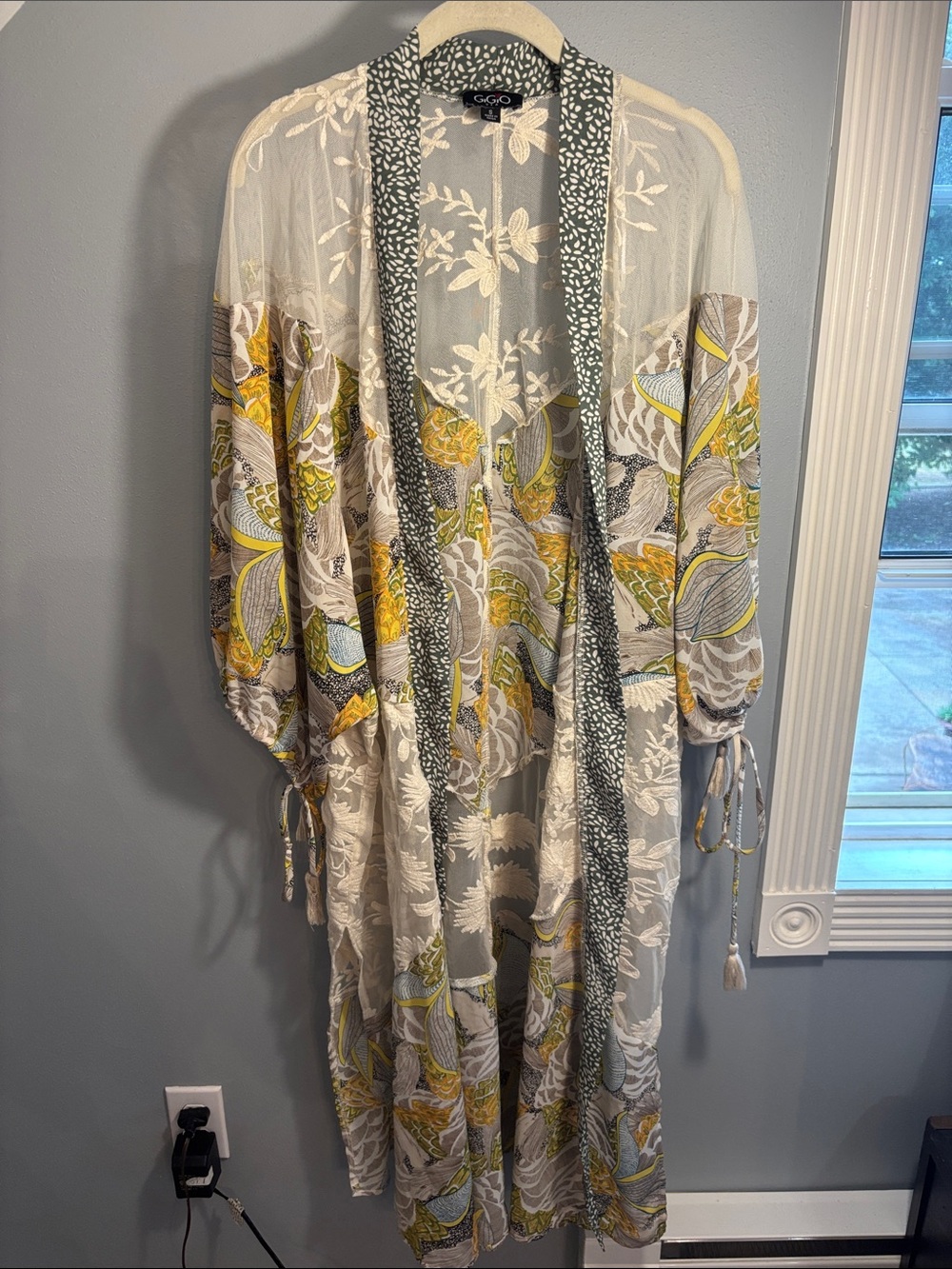 G by Giuliana Sheer Floral Kimono - Yellow & Gray